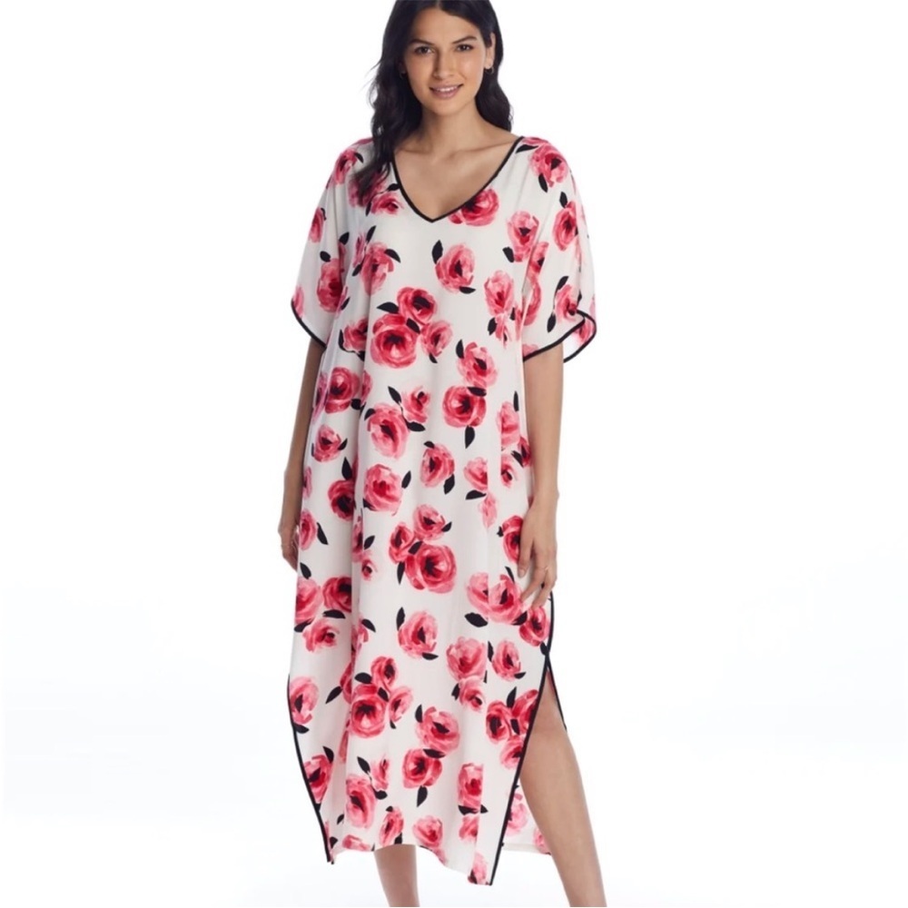 Kate Spade New York Rose Floral Print Charmeuse Caftan Size Medium